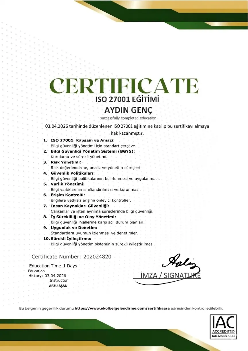 ISO 27001 belgesi