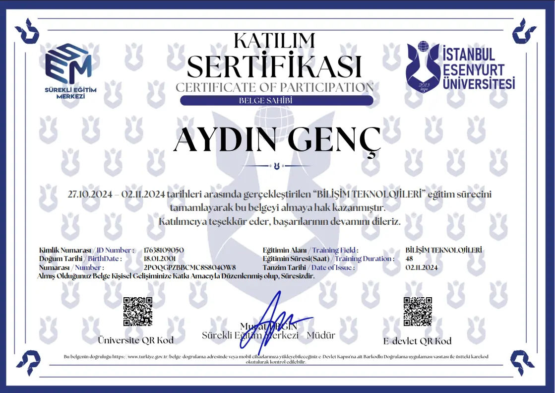 Bilişim Teknolojileri belgesi